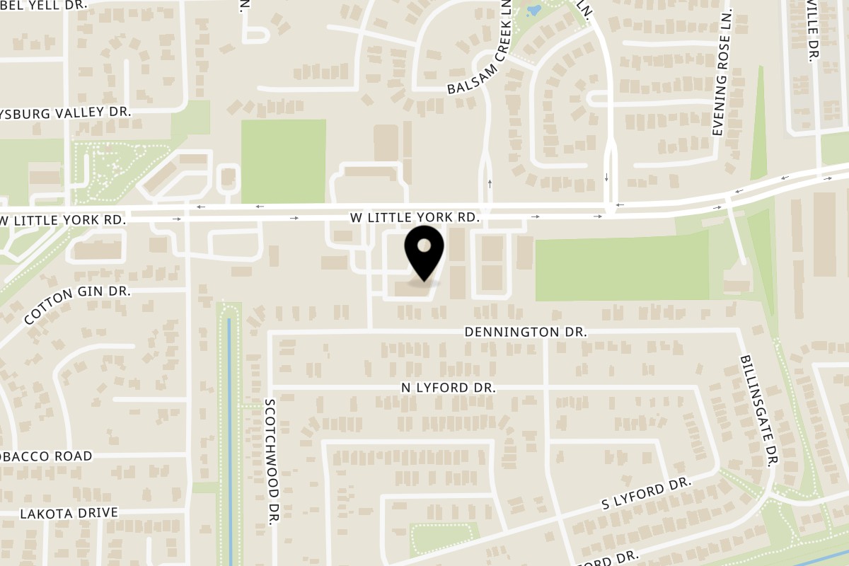 Map showing the location of Deens Cheesesteak & Pizza on 18855 W Little York Rd in Katy